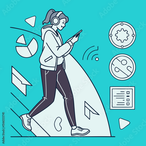 Woman on the Go, Connected and Focused on Tech