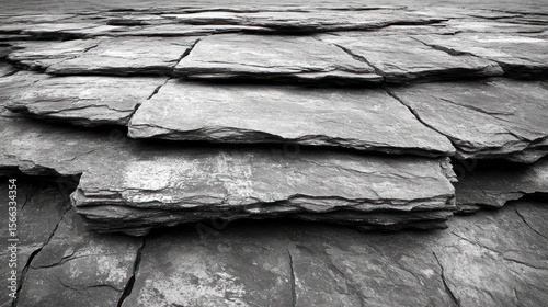 Layers of textured rock create a captivating natural pattern in monochrome