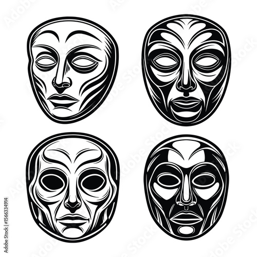 Four tribal halloween masks silhouette
