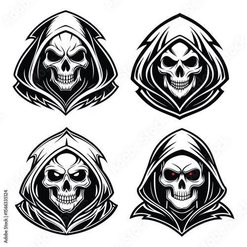 Four grim reaper skull masks silhouette