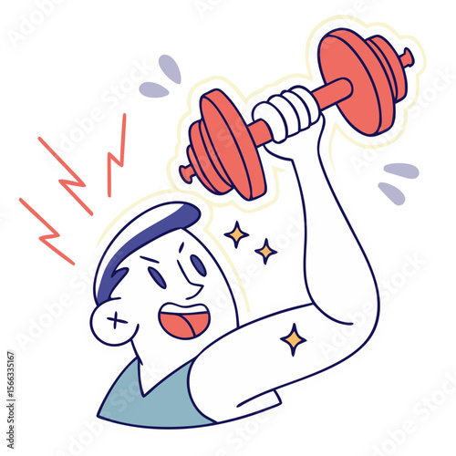 Dumbbell Lifting Cartoon Muscle Arm - Playful Sticker Style Design for Fitness Motivation, Gym Culture & Workout Enthusiasts