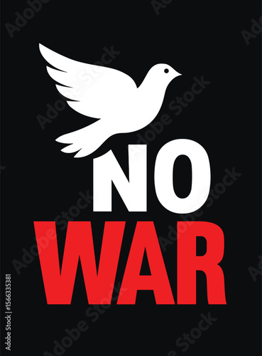 No war peace message with flying dove symbol on black background vector illustration