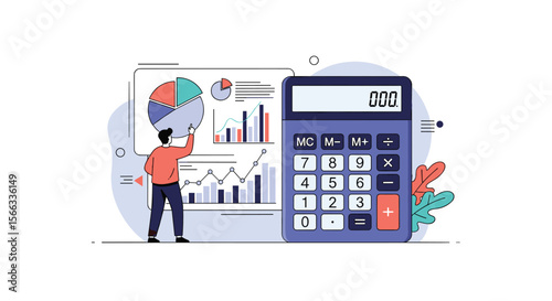 Analyzing financial data and business performance with a calculator and charts