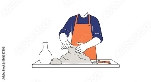 Hands kneading dough on a tabletop with a jar and ingredients nearby creating a rustic baking experience