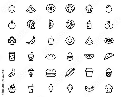 Comprehensive collection of editable food and beverage symbols featuring clean lines and a modern aesthetic for diverse culinary and hospitality applications