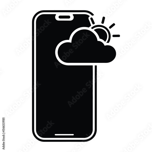 Phone with Weather Widget Silhouette, Vector, Illustration, Icon, Logo, White Background.