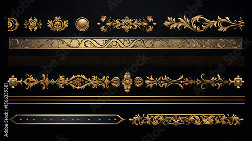 Collection of ornate golden decorative borders and elements