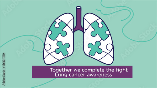 Illustration of lungs with puzzle pieces inside, representing lung cancer awareness and the fight against the disease.