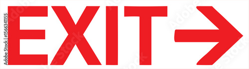 A bright red exit sign with a bold arrow pointing to the right on a clean white background symbolizing direction for safe evacuation during an emergency situation
