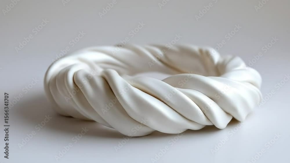 Whimsical, white ceramic ring, sculpted with swirling, ribbon-like forms