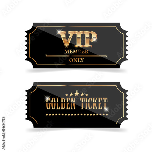 VIP and golden ticket for rich people black background. Flat style. 