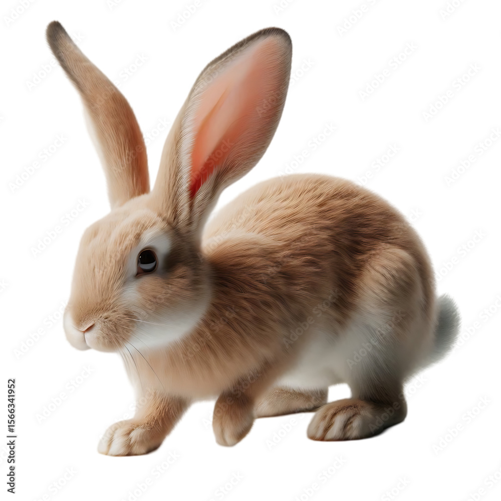Obraz premium Cute Brown and White Bunny Rabbit 3D Illustration Isolated on Transparent Background
