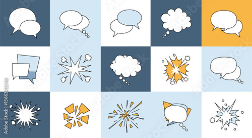 Collection of various abstract speech bubbles and conversation cloud designs for communication and dialogue concepts