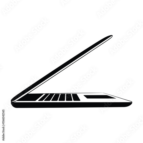 Open Clamshell 45° Angle Silhouette, Vector, Illustration, Icon, Logo, White Background.