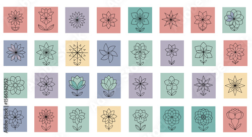 Exploring abstract visual patterns dynamic arrangements of geometric shapes and lines across diverse color backgrounds creating intriguing compositions