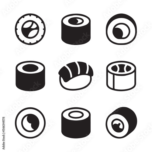 Sushi Roll Icon Set for Japanese Cuisine
