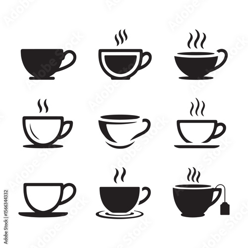 Elegant Tea Cup Outline Icon Set
