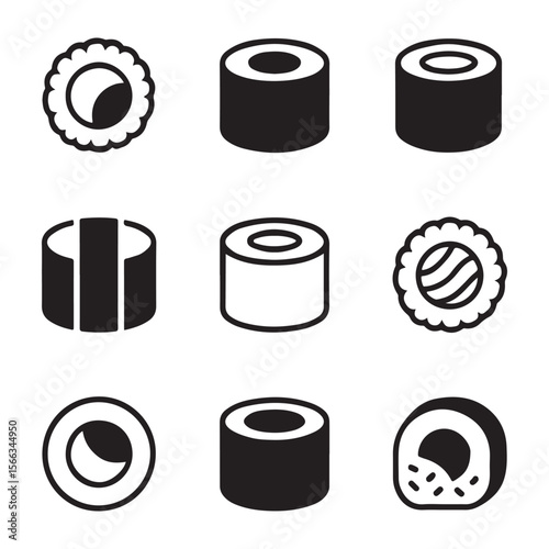 Sushi Roll Icon Set for Japanese Cuisine
