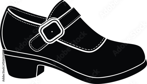 Classic black mary jane shoe silhouette illustration