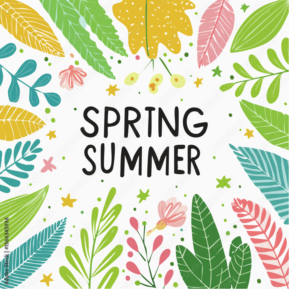 Obraz premium spring summer cards set with abstract leaves, plants, flowers 