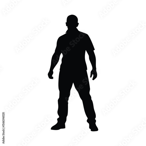 Striking black silhouette of a confident man in casual attire, ideal for action, sports, or everyday designs. High-quality vector illustration
