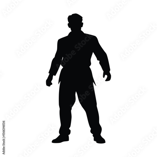 Bold black silhouette of a strong man in a suit, perfect for action, business, or sports designs. High-quality vector illustration