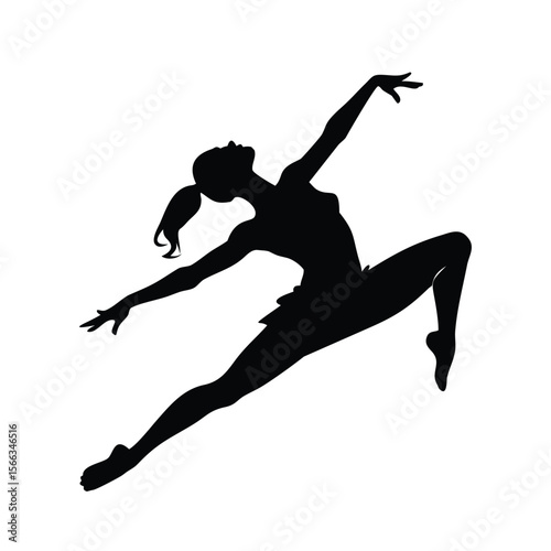 Dynamic black silhouette of a woman mid-leap, perfect for dance, fitness, or action designs. High-quality vector illustration