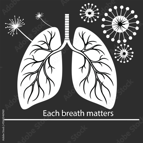 Stylized White Lungs Illustration with Dandelions and Respiratory System Elements