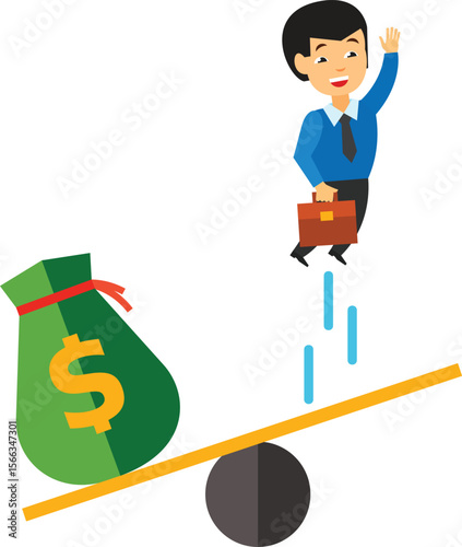 Businessman Lifted by Money Concept Illustration