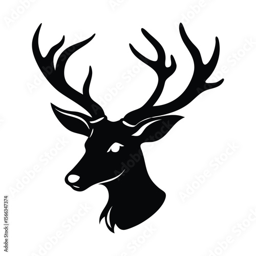 Elegant black deer head silhouette with antlers, perfect for nature, logo, or decor designs. High-quality vector art for versatile creative projects