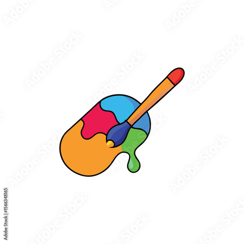 colorful vector scene of a paintbrush dipping into