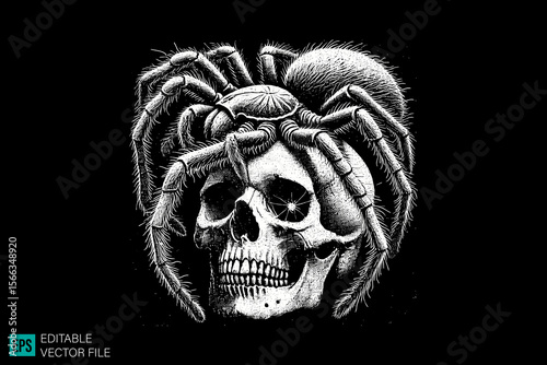 skull spider tattoo designs dark art scary creepy style tattoo illustration vector black and white background templates