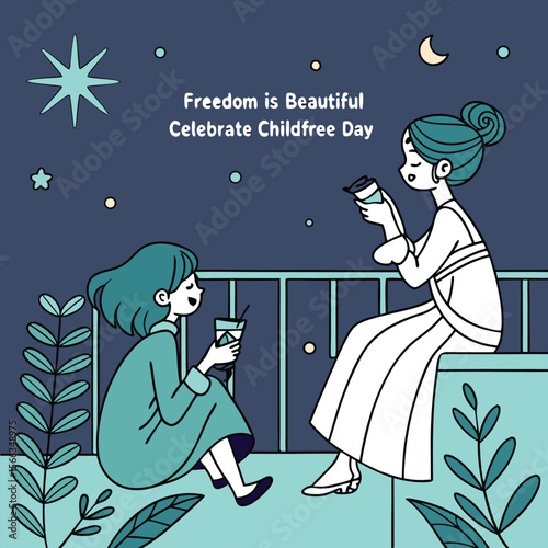 Two Women Celebrating Childfree Day with Drinks on a Balcony