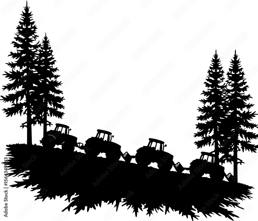 Fototapeta premium Tractor Convoy Silhouette with Forest Background vector