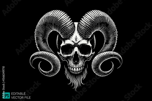 devil goat tattoo design dark art scary creepy style tattoo illustration vector black and white background templates