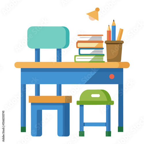 school desk with books