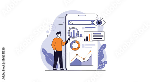 Illustrating the concept of digital marketing analytics and performance tracking on a mobile device for business growth strategies