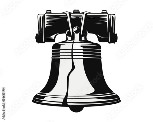 Classic american liberty bell silhouette a historical symbol of freedom and independence rendered in a striking black outline with potential for vibrant color fills