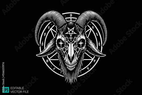 devil goat tattoo design dark art scary creepy style tattoo illustration vector black and white background templates