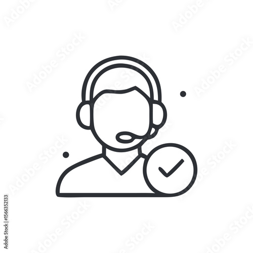 Icon of a customer service representative wearing a headset with a checkmark indicating successful support.