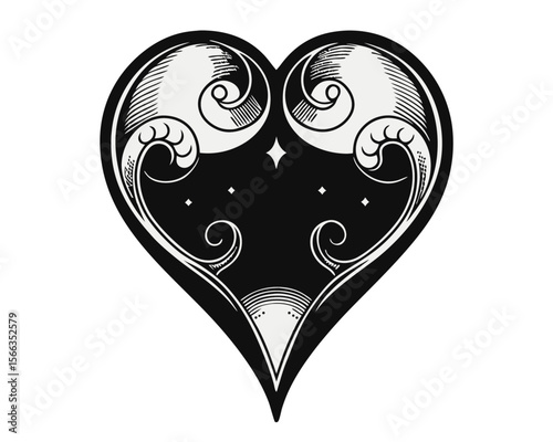 Artistic graphic design featuring a prominent symbol of affection rendered in vibrant cyan magenta yellow and black hues