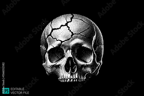 cracked skull tattoo ideas dark art scary creepy style tattoo illustration vector black and white background templates