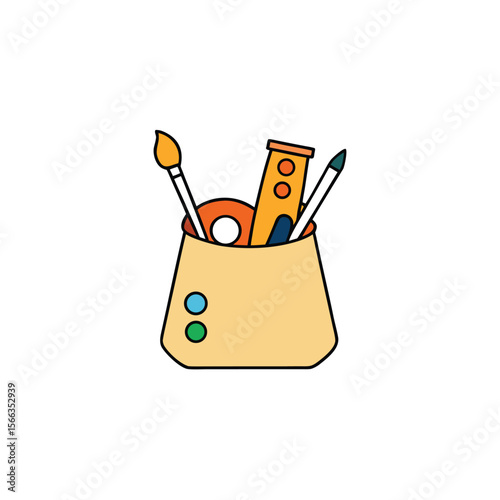 illustration of art supplies spilling from a bag  