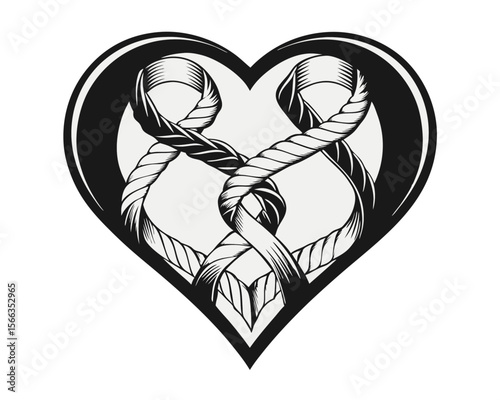 Artistic graphic design featuring a heart symbol with bold outlines and vibrant color separations in black yellow cyan and magenta for creative projects