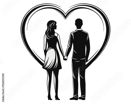 Elegant silhouette of a loving couple embracing symbolizing romance partnership and shared moments presented as a clean graphic design element