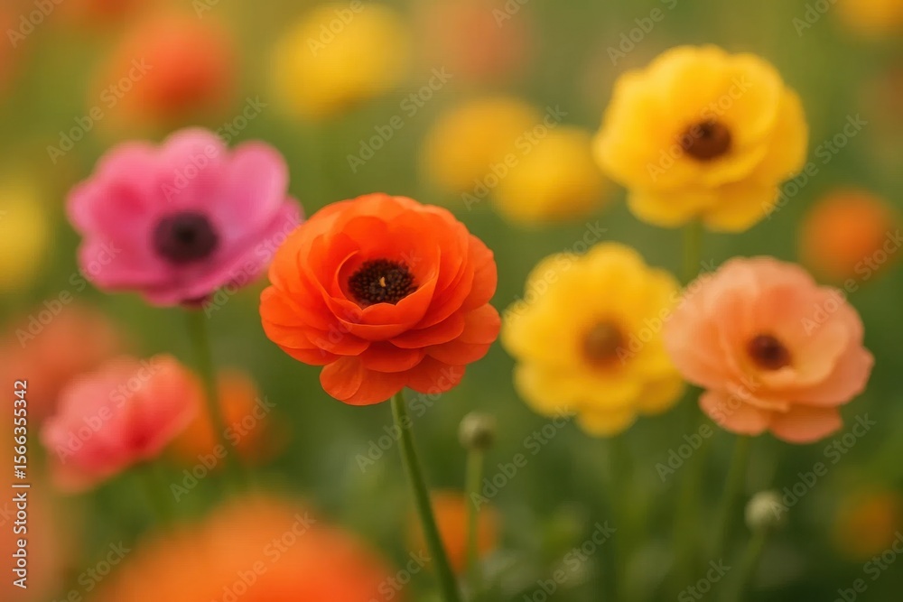 Fototapeta premium Dahlias in Full Bloom Against a Blurred Green Backdrop