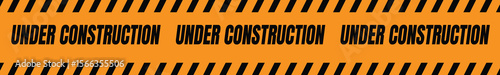 Under construction sign warning banner image with isolated on white background template for construction site and website. Vector illustration