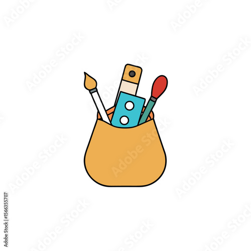 illustration of art supplies spilling from a bag  