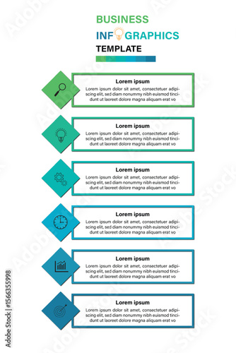 Editable business infographic template design with 6 steps. Infographic template which can be used for presentations banners, workflow layout, annual report, web design.