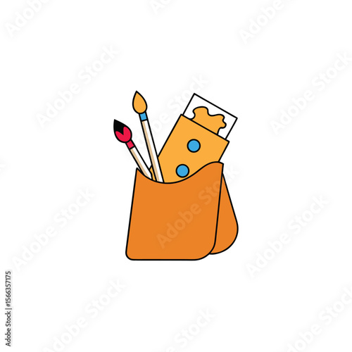 illustration of art supplies spilling from a bag  